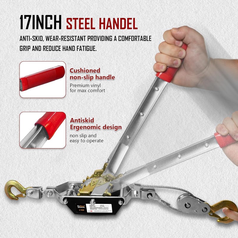 FITHOIST Come Along Winch 2T,Pulling Capacity 12 FT Steel Cable 2 Hooks,Heavy Duty Come Along Tool with Dual Gears,Heavy Duty Hoist Cable Puller for Vehicle Rescue - Image 5